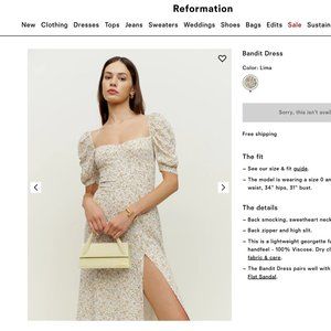 BRAND NWT Reformation Bandit Dress (Yellow Lima Print)